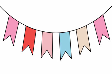 Obraz premium Colorful party bunting flags hanging in a gentle curve on a white isolated on transparent background png