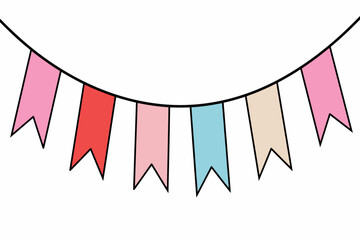 Obraz premium Colorful party bunting flags hanging in a gentle curve on a white isolated on transparent background png