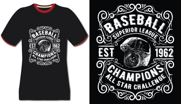 Baseball superior league champions 1962 vintage style print on a black t-shirt with red trim apparel