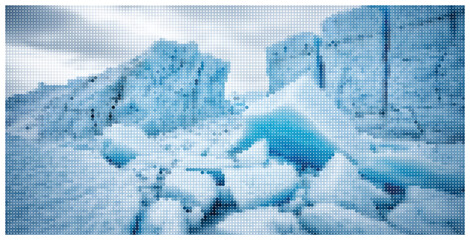 Abstract halftone dot landscape with glacier ice formations cold scenery. © MOSTMONIRA
