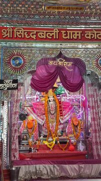 Idol of hindu god shri sidhbali hanuman at temple to worship. Religious video concept.