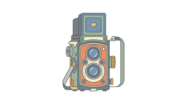 Retro Vintage Twin Lens Reflex TLR Camera Illustration in Flat Line Art Style
