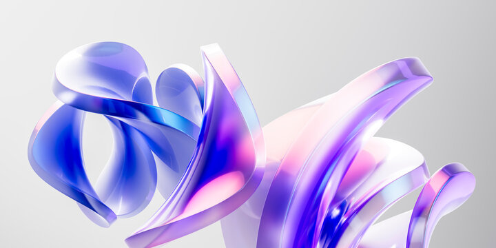3D iridescent ribbon sculpture with glossy curved glass