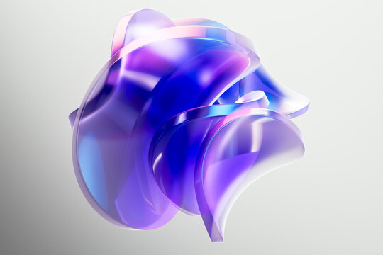 3D violet ribbon knot with layered reflective surfaces