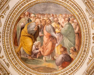 Fototapeten Jesus Christus Salerno - The ceiling fresco of Healing of the Woman with the Issue of Blood in the crypt of Cathedral of St. Matthew by Belisario Corenzio (1558–1646)  © Renáta Sedmáková
