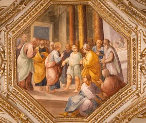 Fototapeten Jesus Christus Salerno -  The ceiling fresco of Jesus at healing the man with paralyzed hand in the crypt of Cathedral of St. Matthew by Belisario Corenzio (1558–1646)  © Renáta Sedmáková