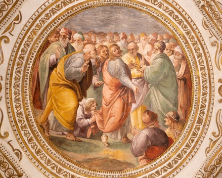 Salerno - The ceiling fresco of Healing of the Woman with the Issue of Blood in the crypt of Cathedral of St. Matthew by Belisario Corenzio (1558&ndash;1646)
