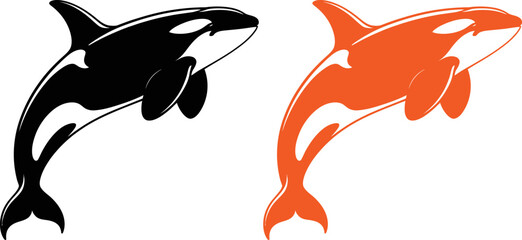 Black and orange orca whale fish marine mammal illustration  two dolphins © SAYEDAJANNATUL
