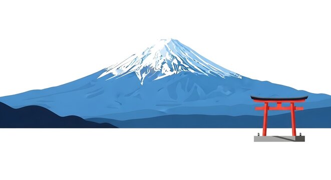Majestic mt fuji vector with a traditional red torii gate