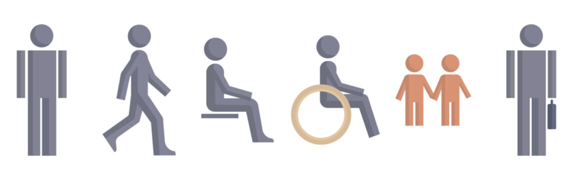 universal accessibility icon set with wheelchair walking standing family and business pictograms vector