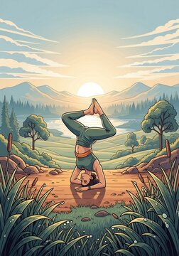 Serene Sunrise Inversion: A Stylized Digital Painting of Tranquil Contemplation