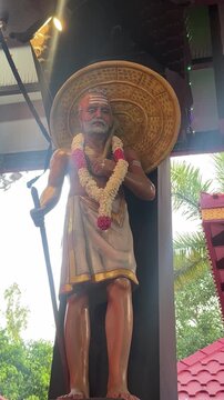 4k video clip of the idol on ancient character of indian sanatan dharma at the temple. Colourful handmade idol. Hindu character.