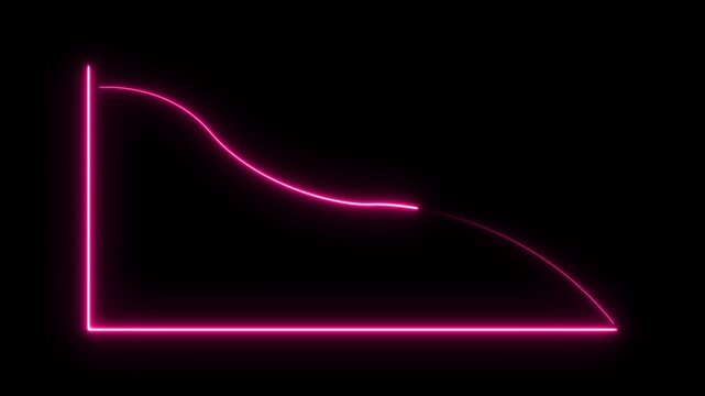 A glowing pink neon line graph showing a downward trend on a dark black background representing financial loss or decreasing data statistics
