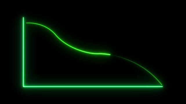 A glowing green neon line graph showing a downward trend on a dark black background representing financial loss or decreasing data statistics