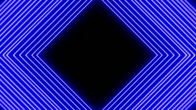 Abstract background with repeating blue neon lines forming a diamond shape pattern on a dark black background for digital