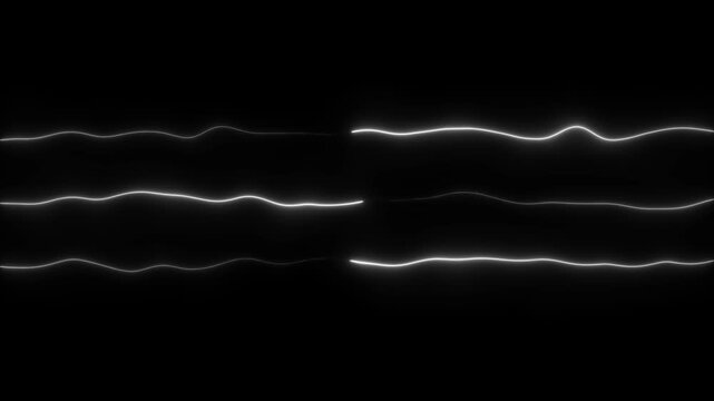 Three parallel glowing white light wave lines moving horizontally across a dark background representing energy flow or digital signal frequency data