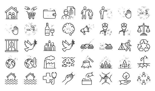 Social Problems Environment and Public Safety Outline Icon Collection Vector