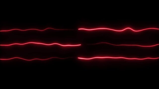 Three parallel glowing red light wave lines moving horizontally across a dark background representing energy flow or digital signal frequency data stream
