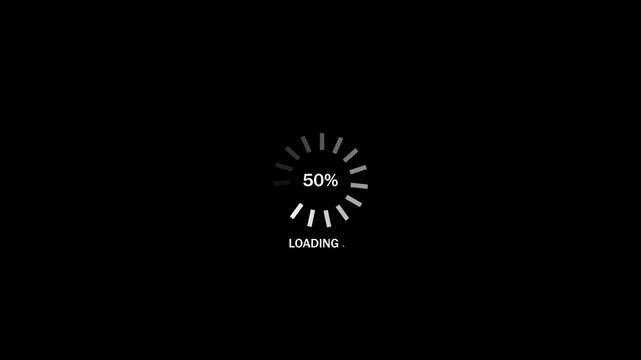 A white circular loading progress bar with the text 21 percent and the word loading displayed in the center on a solid black background interface