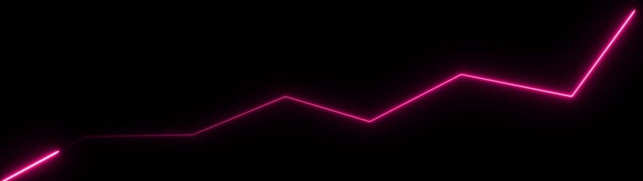 A single glowing magenta neon line forming a jagged upward trend graph isolated against a solid black background for financial data analysis