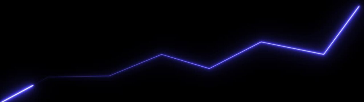 A single glowing blue neon line forming a jagged upward trend graph isolated against a solid black background for financial data analysis