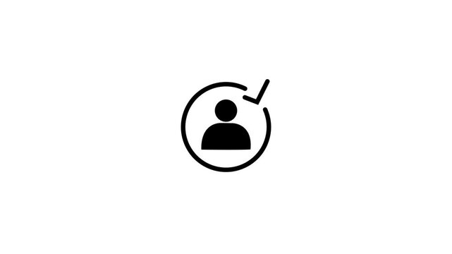 Black user inside a circle with a check mark symbol indicating a verified account or completed profile status on a solid white background