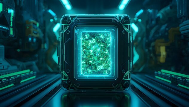 Quantum Battery Core Emitting Clean Energy Patterns, Advanced Power Storage and Sustainable Technology Future