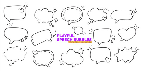 Fototapeta premium Cute Hand Drawn Speech Bubble Set Featuring Doodle Chat Bubbles, Thought Clouds and Comic Dialogue Frames