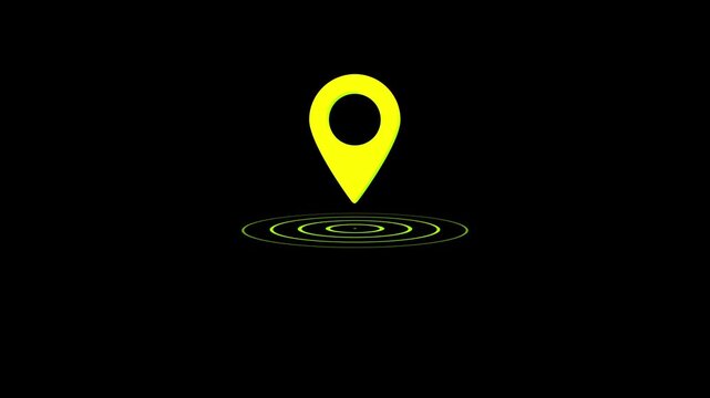 Yellow Location Pin Icon With Green Ripple Effect On Black Background map marker gps icon