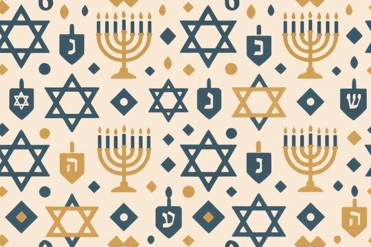 Hanukkah symbols seamless pattern