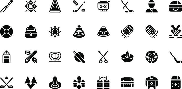 Set of diverse black and white icons for various professions and activities Vector
