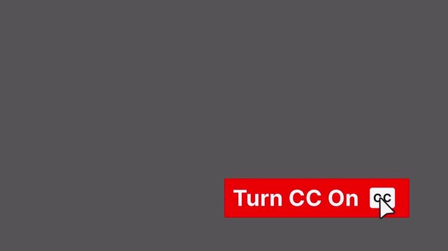 Turn CC On Animated Subtitle Overlay with Language Selection Pack Transparent 4K. The animation opens a language selection menu and selects English using a cursor. 