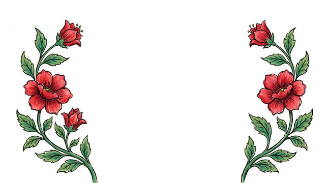 Pixel art red roses with green leaves on white background isolated on transparent background Indian folk art illustration design for festive celebration