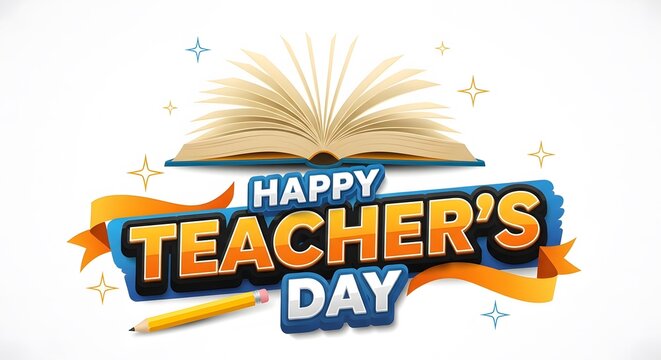 Happy teachers day celebration with open book and pencil