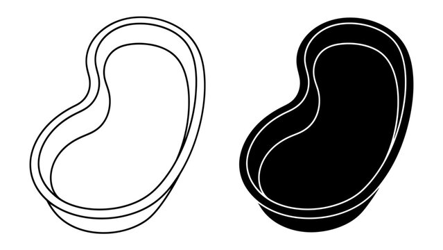 Kidney Bean Shape: A stylized illustration of a kidney bean shape, presented in both an outline and a solid black silhouette, showcasing its unique form.