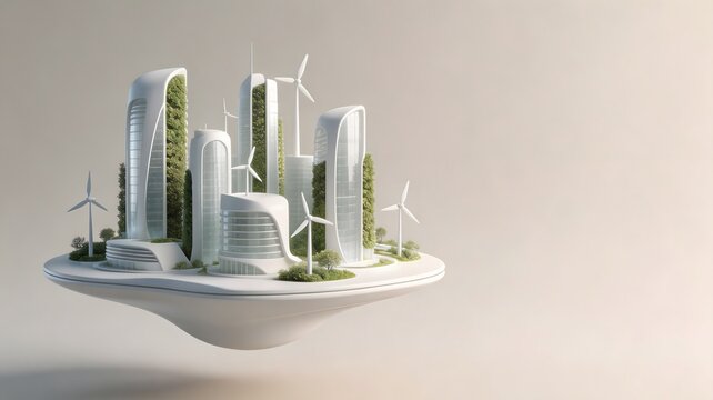 Futuristic smart city floating island with parametric glass architecture