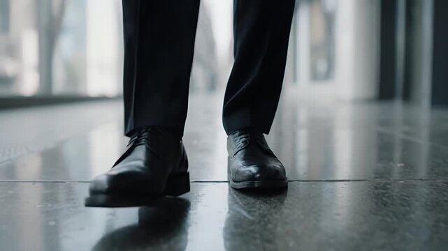 Businessman Walking in Formal Leather Shoes Low Angle View