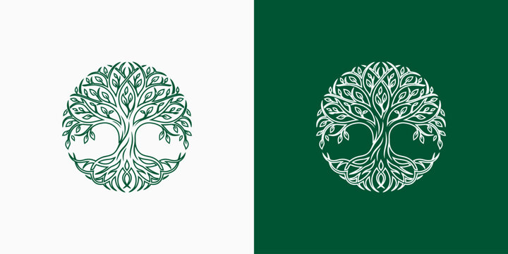 Natural tree and root vector logo design with a modern, simple, clean, and abstract style. Icon for business, environmental, and personal branding.