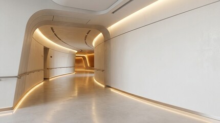 Fototapeta premium Modern curved hallway with warm LED lighting creating a futuristic and inviting atmosphere