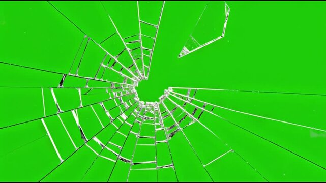 Shattered glass impact with central hole on chroma green screen