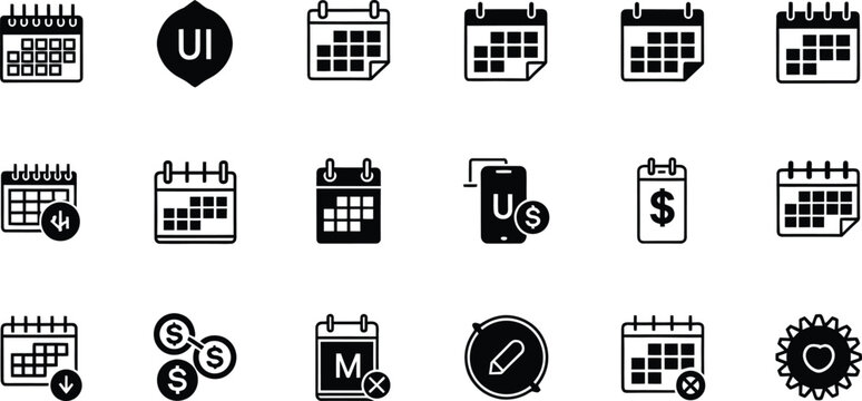 Collection of flat design calendar and finance icons Vector