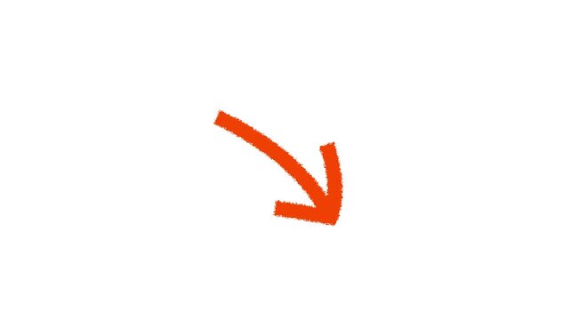 Glowing A vibrant, hand-drawn red arrow points diagonally downward against a clean white background.4k motion graphics video animation