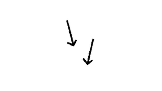 Set of animated white arrow overlays including hand-drawn chalk doodles and dashed directional pointers on black.4k motion graphics video animation