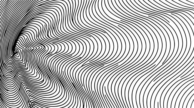 Optical Art Wave Illusion with Concentric Contour Lines Creating a Hypnotic Motion Effect in Minimalist Monochrome Design