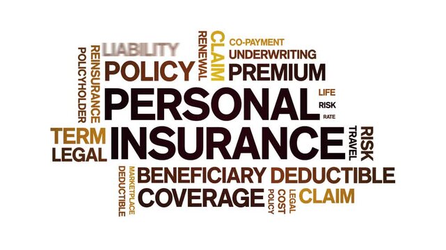 Personal insurance animated word cloud-text design animation tag kinetic typography seamless loop.