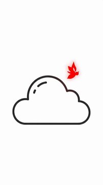 Minimalist cloud icon with red bird graphic art.
