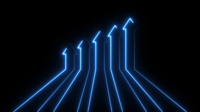 Glowing neon 5 arrows going up business competition profit growth.4k motion graphics video animation