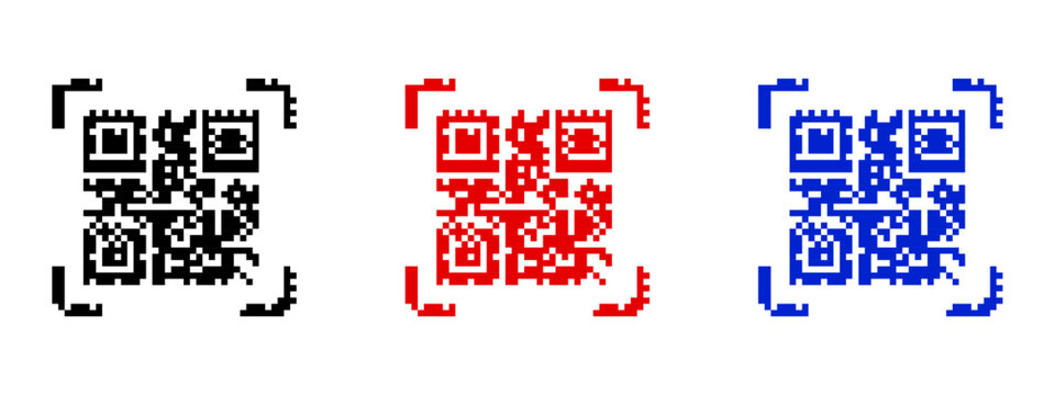 Colorful qr code symbols in black, red, and blue