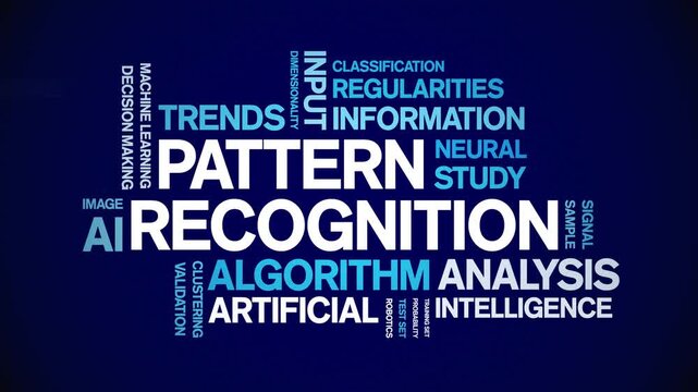 Pattern Recognition animated word cloud-text design animation tag kinetic typography seamless loop.