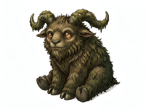 Cute horned forest monster vector with thick fur and amber eyes